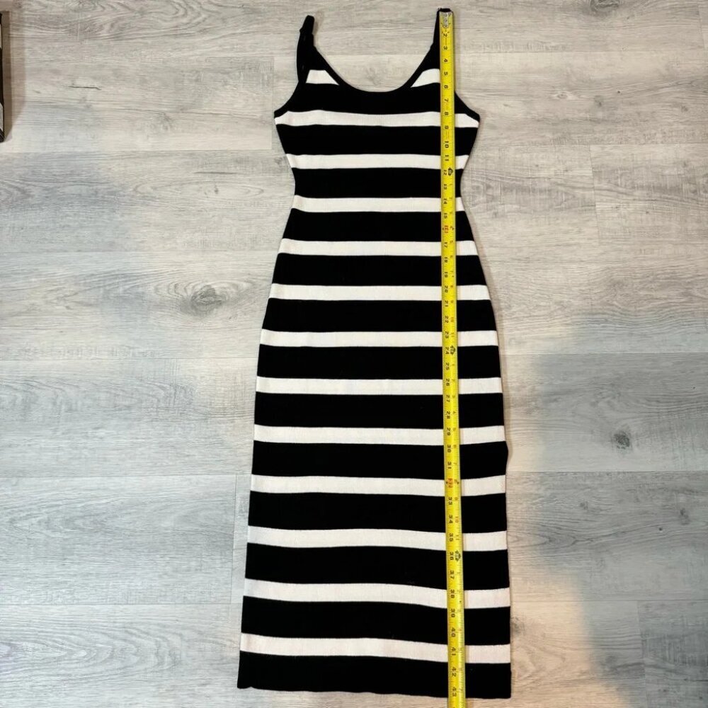 Revamped Wide Striped Black and White Fitted Midi Dress - Picture 6 of 15